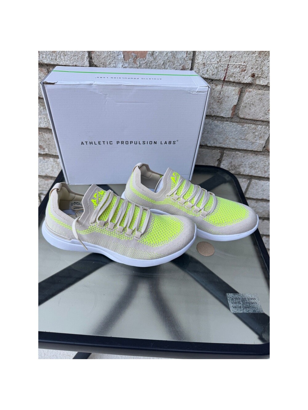 ATHLETIC PROPULSION LABS Women's Sneakers Size 8.5 Neon Yellow Beige - Picture 4 of 7